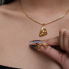 Golden Triangular Openwork Pendant & Stud Set – view 4