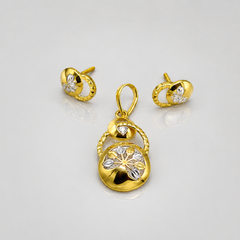 Two-Tone Golden Round Basket Pendant & Stud Set – view 2