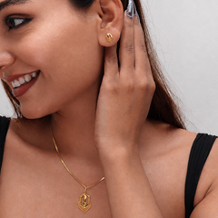 Golden Hexagon Fan Pendant & Stud Set – view 3