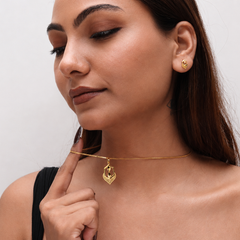 Golden Hexagon Fan Pendant & Stud Set – view 4