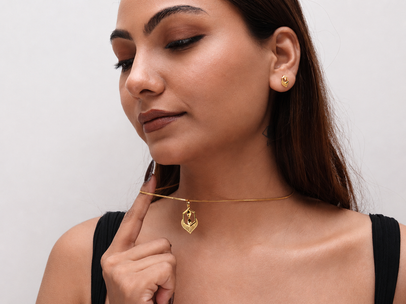 Golden Hexagon Fan Pendant & Stud Set – view 4