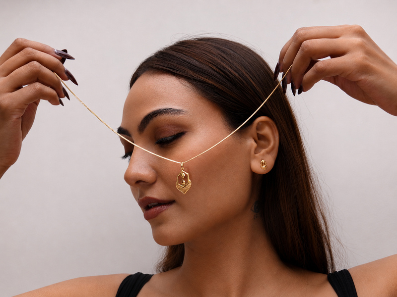 Golden Hexagon Fan Pendant & Stud Set – view 5