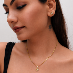 Golden CZ Stripe Heart Pendant & Stud Set – view 3