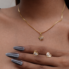 Golden CZ Stripe Heart Pendant & Stud Set – view 5