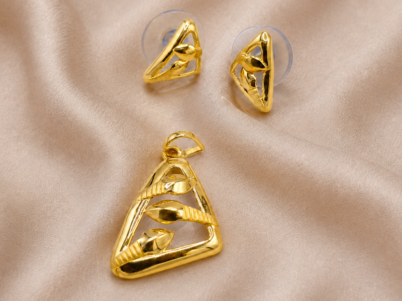 Golden Triangular Openwork Pendant & Stud Set