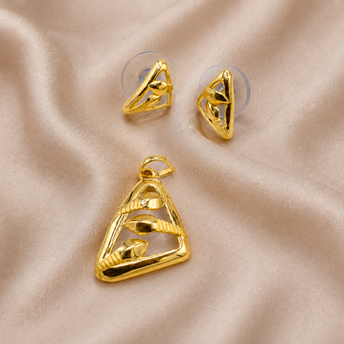 Golden Triangular Openwork Pendant & Stud Set