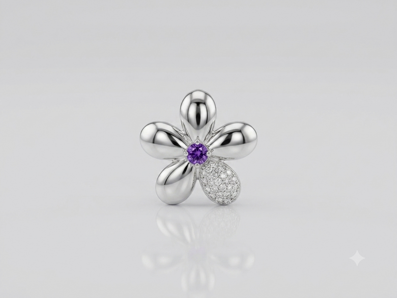 Silver Purple Stone Blossom Pendant – view 2