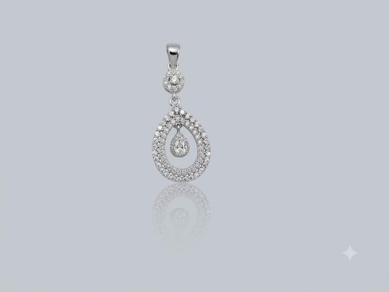 Silver Pave Teardrop Halo Drop Pendant – view 2