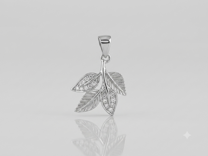 Silver Pave Leaf Branch Pendant – view 2