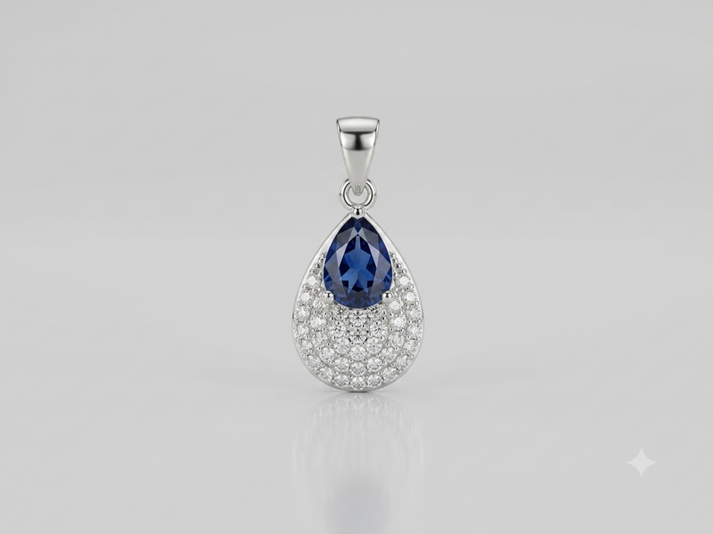 Silver Blue Pear Stone Teardrop Pendant – view 3