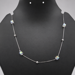 Silver Iridescent Square Station Chain Necklace
