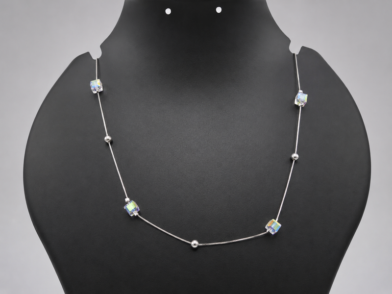 Silver Iridescent Square Station Chain Necklace
