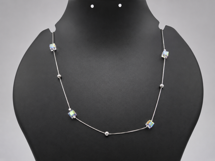Silver Iridescent Square Station Chain Necklace