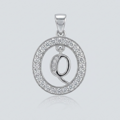 Silver Pave Circle Leaf Pendant – view 4