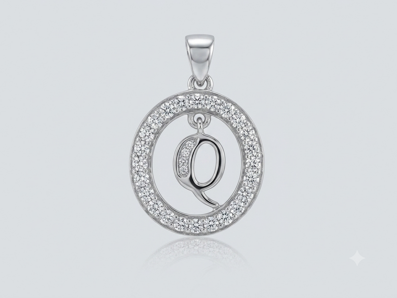 Silver Pave Circle Leaf Pendant – view 4