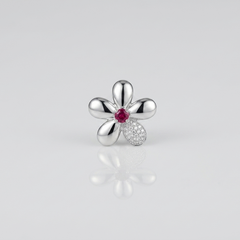 Silver Ruby Centre Five-Petal Flower Pendant – view 2