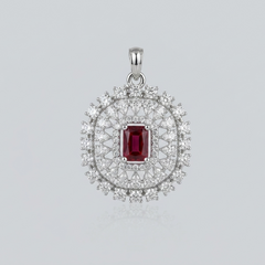 Silver Ruby Oval Double Halo Pendant – view 2