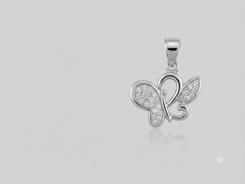 Silver Pave Swirl Butterfly Pendant – view 2