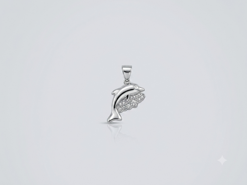 Silver Pave Dolphin Pendant – view 2