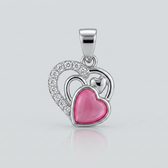 Silver Pink Enamel Heart Swirl Pendant – view 2