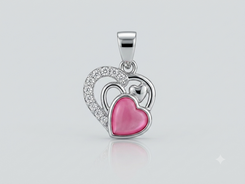 Silver Pink Enamel Heart Swirl Pendant – view 2