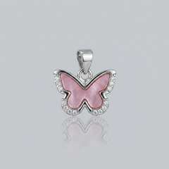 Silver Pink Enamel Pave Butterfly Pendant – view 2