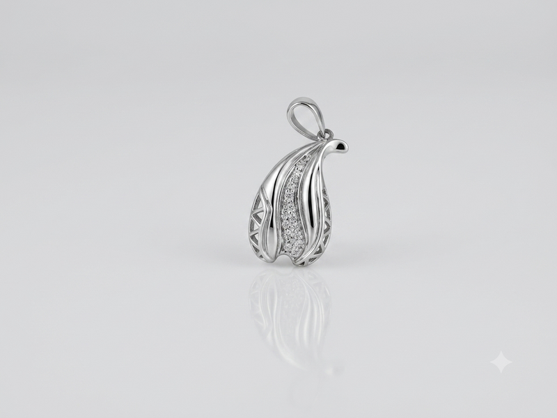 Silver Carved Paisley Drop Pendant – view 2