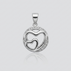 Silver Nested Hearts Pave Circle Pendant – view 2