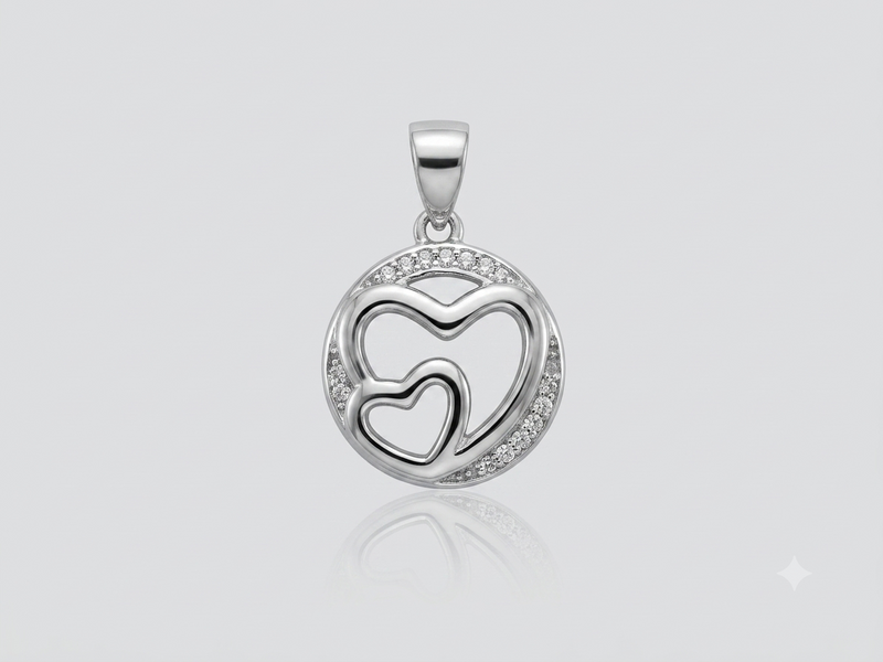 Silver Nested Hearts Pave Circle Pendant – view 2