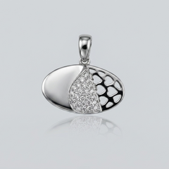 Silver Honeycomb Oval Pave Pendant – view 3