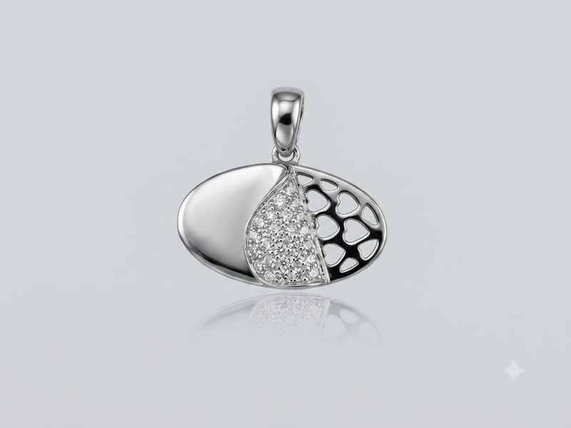 Silver Honeycomb Oval Pave Pendant – view 3