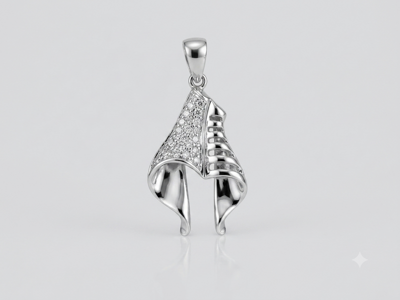 Silver Draped Ribbon Fold Pave Pendant – view 2