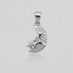 Silver Pave Crescent Moon & Star Pendant – view 2