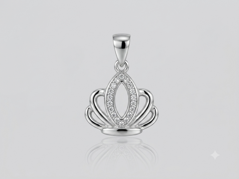 Silver Marquise Pave Crown Pendant – view 2