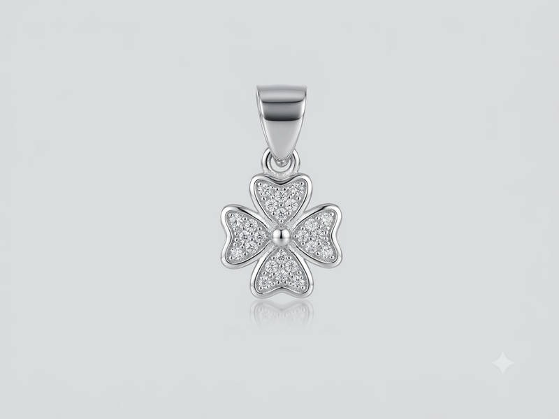 Silver Pave Four-Leaf Clover Pendant – view 2