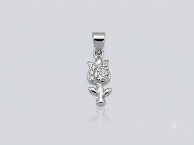 Silver Pave Rose Stem Pendant – view 2