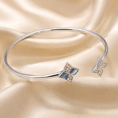 Silver Blue Stone Square Open Cuff Bracelet