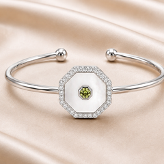 Silver Octagon Mother of Pearl Cuff Bracelet