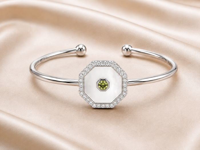 Silver Octagon Mother of Pearl Cuff Bracelet