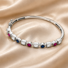 Silver Multicolour Stone Station Bangle Bracelet