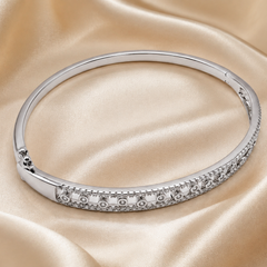 Silver CZ & Oxidised Eye Motif Hinged Bangle