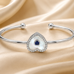 Silver Mother of Pearl Heart Cuff Bracelet