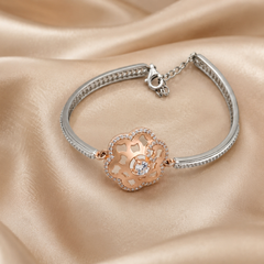 Silver Bracelet with Rose Gold Clover Medallion