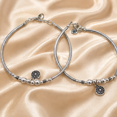 Oxidised Silver Mandala Charm Beaded Bracelet
