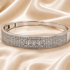 Silver Broad Pave Circle Hinged Bangle