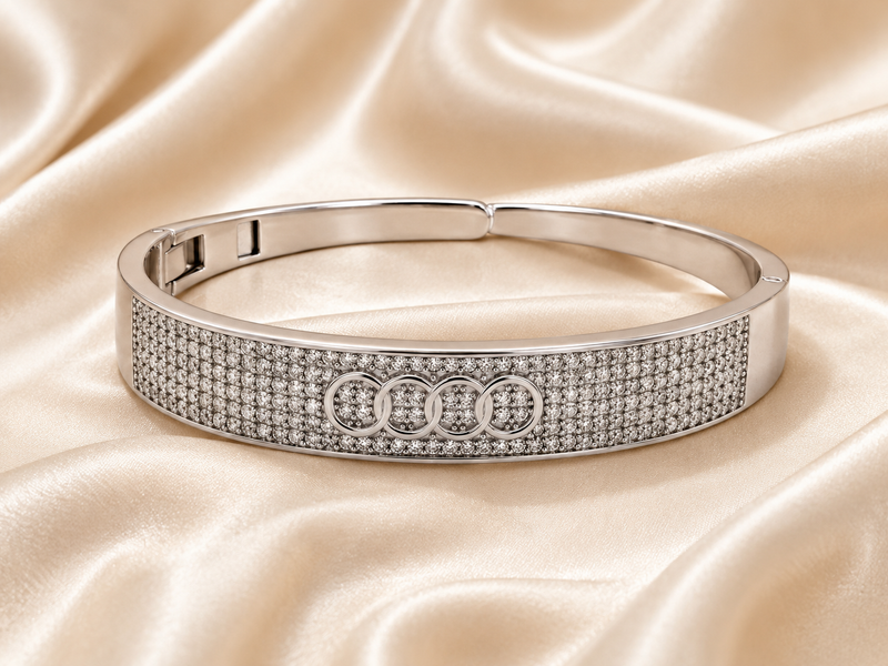 Silver Broad Pave Circle Hinged Bangle