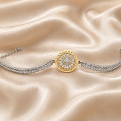 Silver Mesh Bracelet with Gold-Tone Medallion