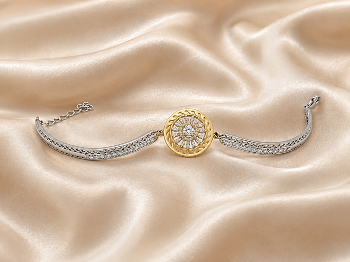 Silver Mesh Bracelet with Gold-Tone Medallion