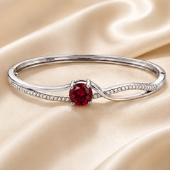 Silver Red Solitaire Crossover Bangle Bracelet