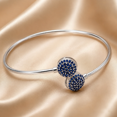Silver Blue Pave Twin Disc Bangle Bracelet